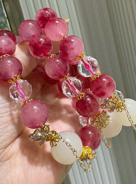天然草莓蔷薇辉石手串血红招财手链转运水晶桃花女款闺蜜礼物百搭