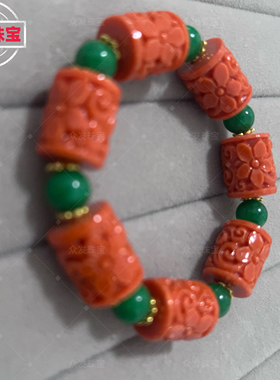 天然桶珠雕刻花开富贵路路通时尚气质简约百搭设计男女款手链