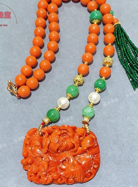 爆款原创深海红色牡丹花花开项链富贵毛衣链流苏中国复古风高端