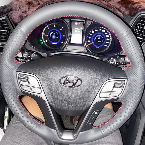 适用于13-15-17款现代新胜达方向盘套真皮格越把套专用手缝全包款 - 图3
