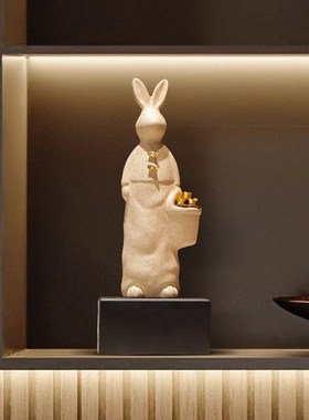 速发入户玄关招财摆兔件客厅桌面玄关电视柜创意饰档花瓶插花装高