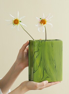 速发【新品厅意】花瓶摆件客5插花陶瓷高级感绿色创折造型新中式