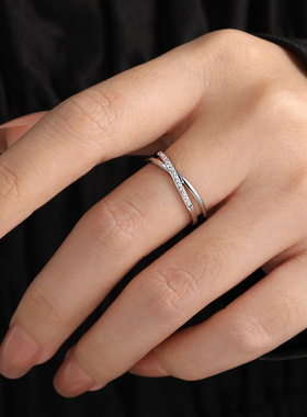 官方Venshe 交叉戒指女纯银轻奢小众设计感食指戒送女友生日礼物