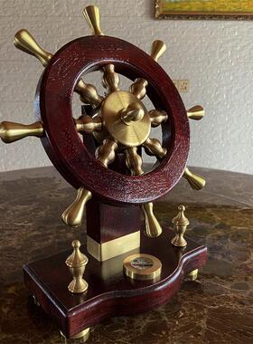 领航员黄红木木实木舵GKW家居工艺品纯红桌面装饰铜铜开幕礼物