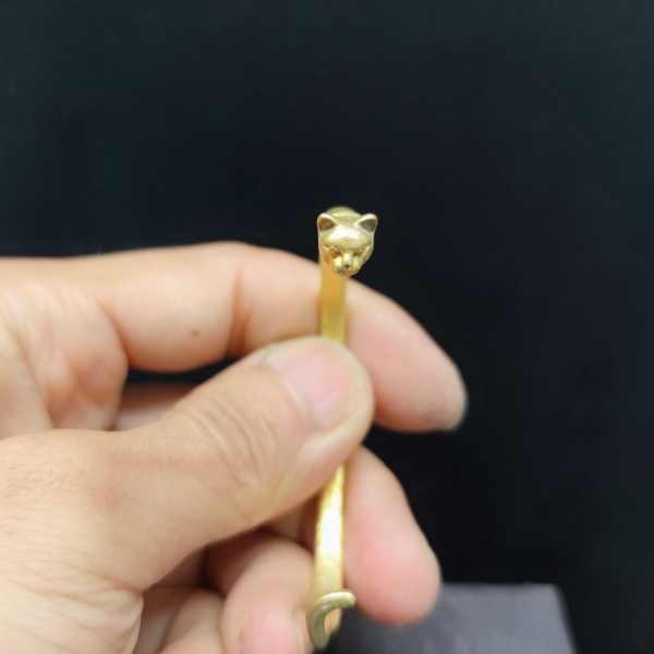 猫爪黄铜手镯手工小众铜饰生日礼物女生实心开口镯子猫尾猫头礼品 - 图2