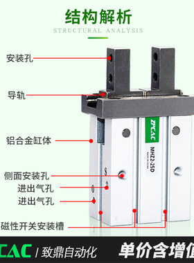 气动手指气缸MHZL2夹具平行夹爪气爪MHZ2-10D/16D/20D/25D/32D/40