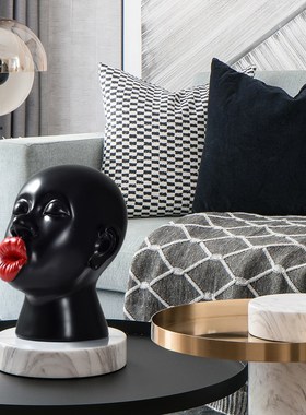 ing极简人物艺术品现代人像雕塑 工艺品橱窗摆设大嘴女人摆件