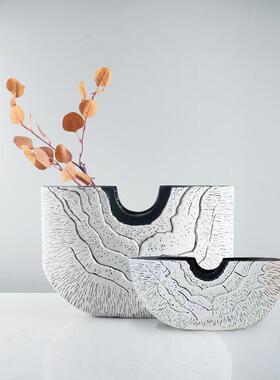 新中式简约现代创意半圆树脂花瓶摆件样板房客厅玄关桌面插花器