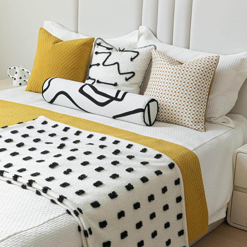 现代北欧简约儿童样板间床旗抱枕黄色系展厅酒店床品多件套床尾巾,淘宝优惠券,粉丝福利购,淘宝优惠卷