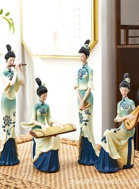 中国风只此青绿摆件中式国潮古典仕女高档客厅玄关酒柜轻奢装饰品