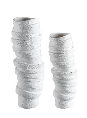 现代简约样板房白色几何层叠花器摆件客厅电视柜餐桌创意花瓶软装