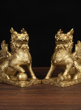 速发铜摆麟摆件 铜书卷麒麟麒件