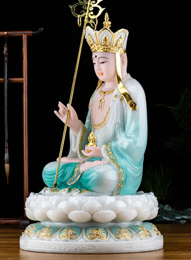 速发奉白玉地藏王菩萨像彩汉镶金九华山地藏佛像家居供绘摆件
