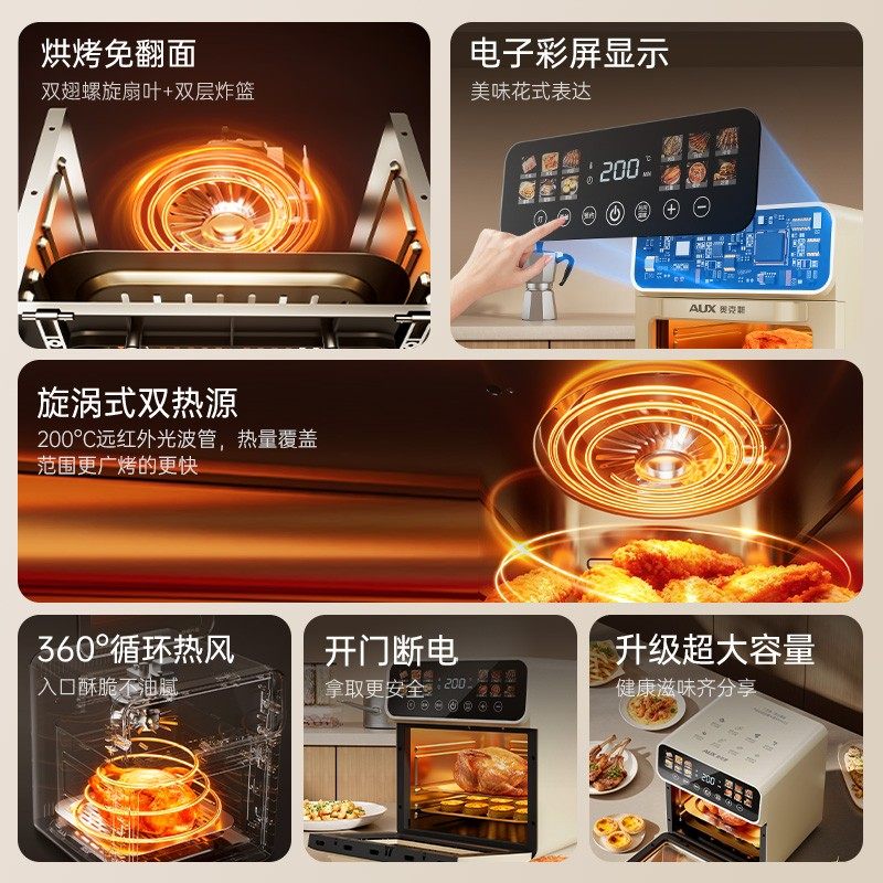 奥克斯电烤箱家用2025新款可视空气蒸烤烘焙专用炸锅微波炉一体机,淘宝优惠券,粉丝福利购,淘宝优惠卷