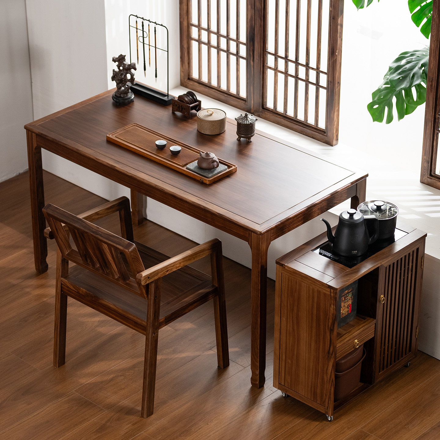 非洲乌金木茶桌椅组合实木泡茶桌小户型家用原木茶台办公桌写字桌,淘宝优惠券,粉丝福利购,淘宝优惠卷