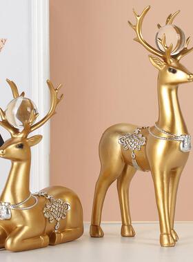 欧式复古招财麋鹿摆件 创意乔迁房间酒柜客厅家居装饰品结婚礼物