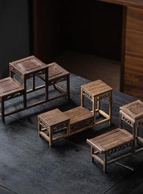 鸡翅木博古架装饰二层三层高低展示架实木架子工艺礼品摆饰佛像摆