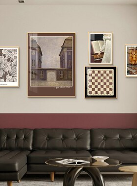 速发墙式复古装饰画式厅挂画小众高级感法客轻奢沙发背景美壁画组