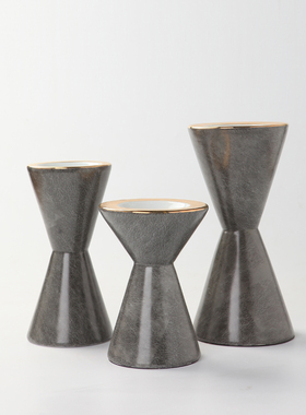 现代简约陶e瓷高级灰白烛台摆件样板间酒店餐厅烛光晚餐蜡烛台装