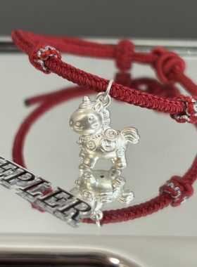 马年纯银串珠编织手镯手绳红绳女