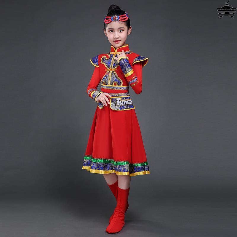 少数民族服装蒙古服装儿童成人演出服蒙族服少儿舞台装蒙古族裙装 - 图0