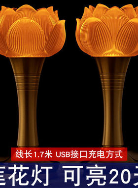 充电莲花灯佛供灯长明灯一对佛灯插电神台灯家用供佛led佛前供灯