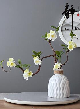 禅意新中式仿真花艺客厅装饰插花玄关假花高档梅花桃花落地摆件放