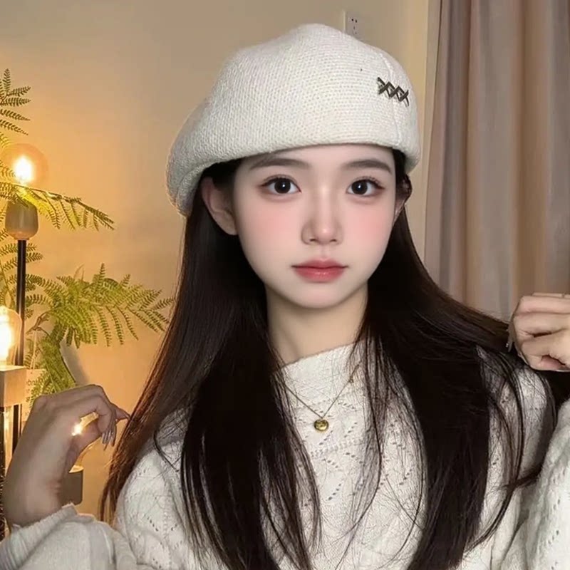 黑色毛呢贝雷帽女2026新款冬季时尚洋气韩系显脸小帽子保暖画家帽