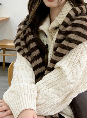 红色毛绒条纹围巾女款2026新款