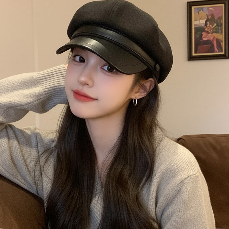 贝雷帽子女士冬季新款显脸小鸭舌八角帽英伦风复古百搭洋气画家帽,淘宝优惠券,粉丝福利购,淘宝优惠卷