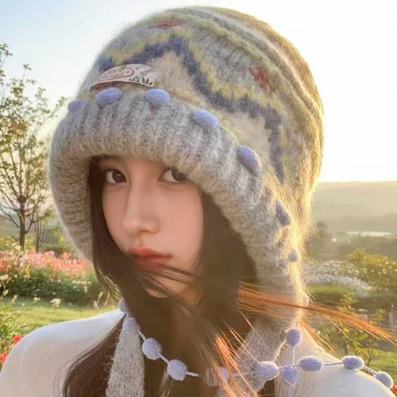 费尔岛复古针织帽子女款2025新款冬显脸小加厚保暖防寒护耳毛线帽,淘宝优惠券,粉丝福利购,淘宝优惠卷