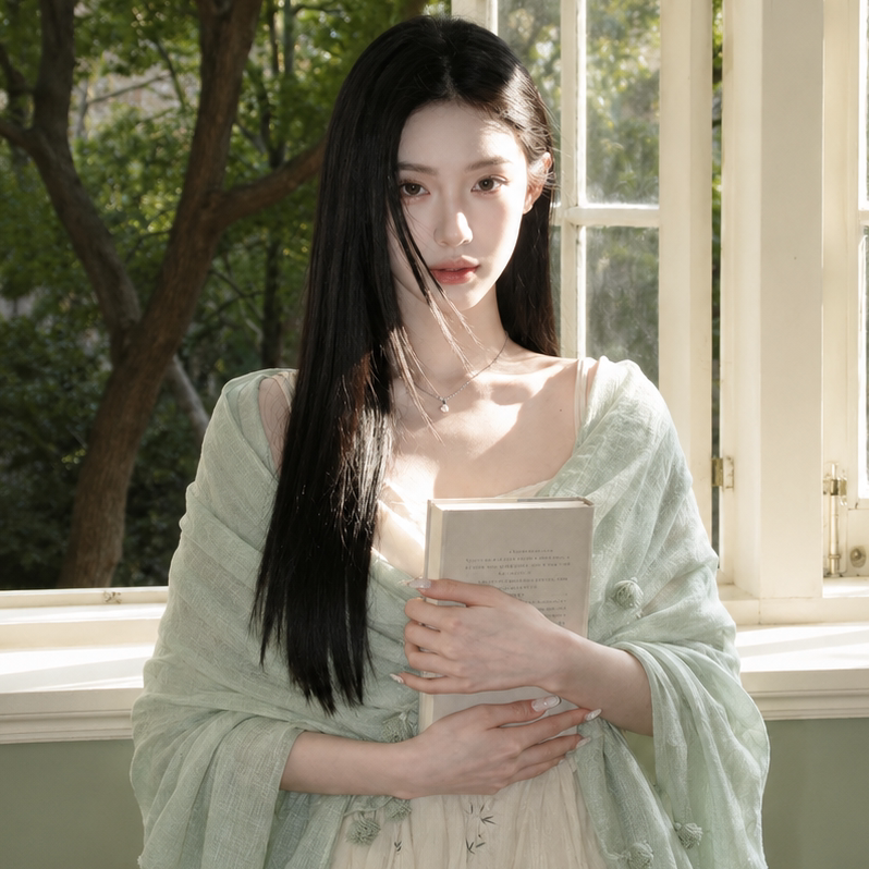 薄荷绿棉麻披肩女外搭2026新款清冷感薄款文艺旅游空调房丝巾围巾