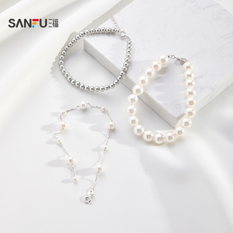 三福925银人造珍珠小公主手链单条 温柔气质首饰配饰链子827493,淘宝优惠券,粉丝福利购,淘宝优惠卷