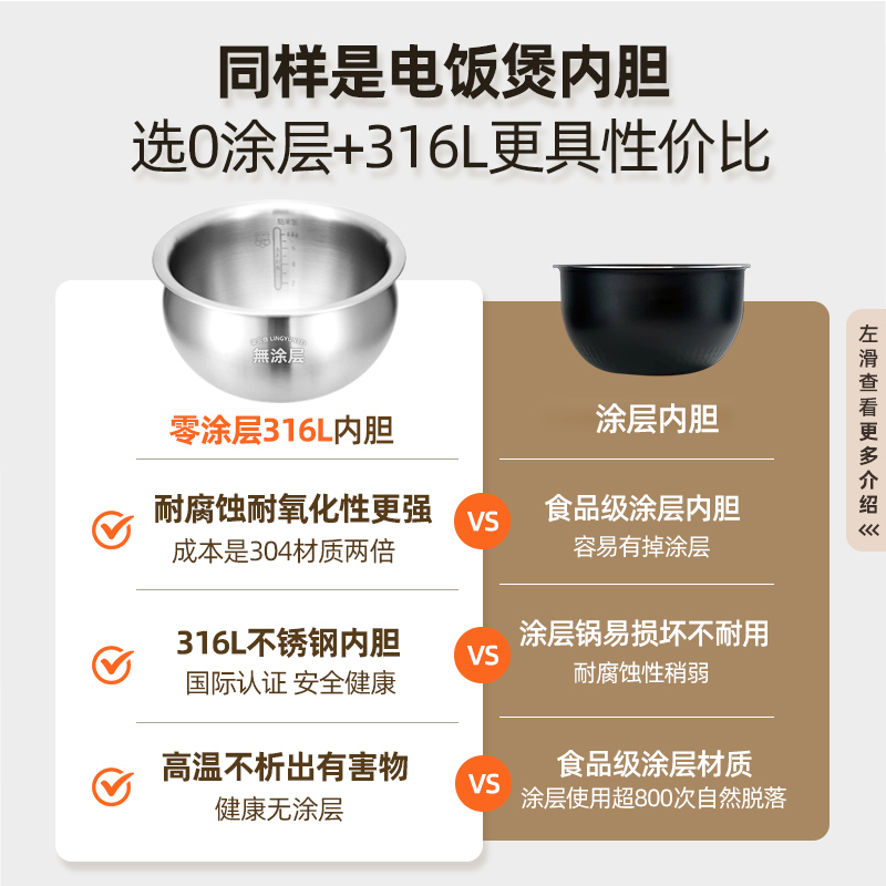 凌云倍316L不锈钢内胆适用苏泊尔电饭煲3L4L5L升SF40FC973/77/665 - 图1