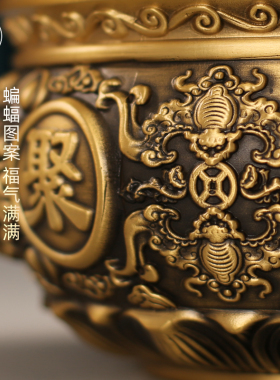 热销狮首铜缸聚宝盆黄铜摆件狮头水缸故宫缸黄铜米缸家居玄关客厅