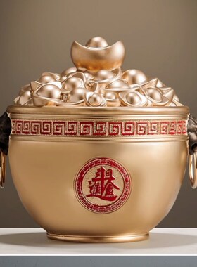 热销新中式办公室聚宝盆摆件金色招财客厅店铺聚财家居实用开业礼