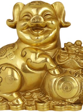 热销纯铜猪摆件金猪招财猪福猪生肖猪聚宝盆铜猪如意猪元宝家居装