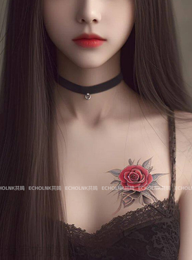 玫瑰花彩色纹身贴女防水持久锁骨