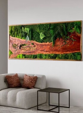 跨境永生苔藓挂画办公室客厅纯手工青苔墙面装饰橄榄木苔藓装饰画