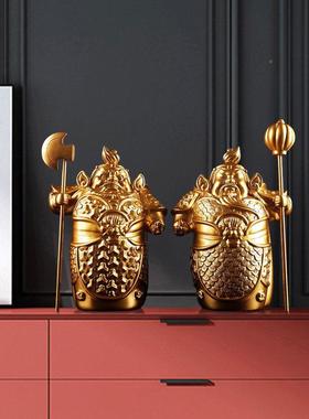 门神摆件护宅哼二将新中式家居饰品厅门口玄76102哈关电视客装柜