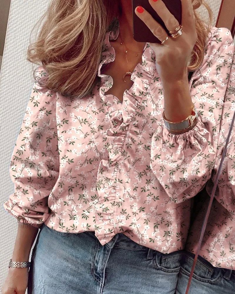 Long sleeved ruffled shirt women's shirt长袖荷叶边衬衣衬衫女 - 图1