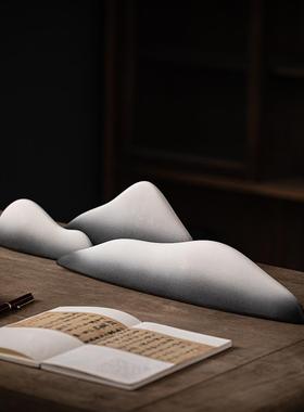 水墨风陶瓷假山摆件鱼缸微景观造景中式禅意枯山水玄关桌面装饰品