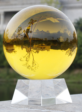 黄色水晶球透明玻璃球玄关隔断客厅卧室家居装饰办W公室桌面摆件