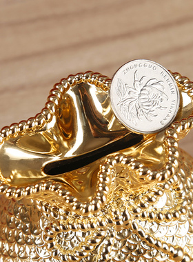 速发财金纯铜福袋存钱罐招鎏摆件全铜存钱客储蓄罐聚宝盆家用袋厅