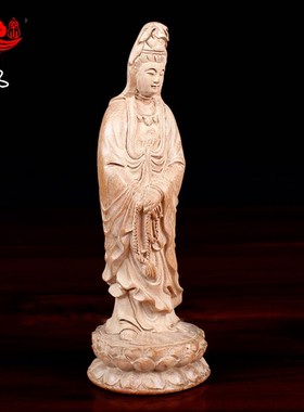 速发桃摆木雕观世音饰萨木件观音 家居装菩摆设工艺品