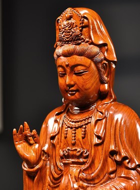 速发实居雕南海观音菩萨家用平莲观音佛像木家供奉摆件保坐安镇宅