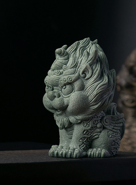 速发青砂石招财小麒麟貔精摆件茶桌貅品盆潮可养茶宠国景鱼缸石头