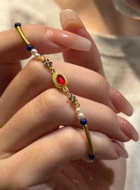 贵妃醉酒新中式珍珠手链珐琅高级设计感气质复古手饰新款小众百搭