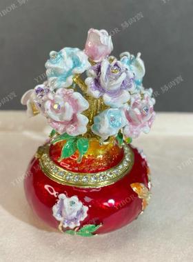 新品金属珐琅彩首饰盒七宝烧手工艺品中古花瓶桌面小摆件装饰礼物