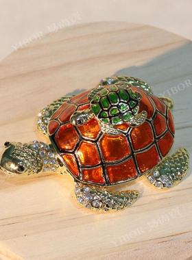跨境珐琅彩首饰盒母子龟小摆件手绘水钻海龟乌龟手工艺品高级